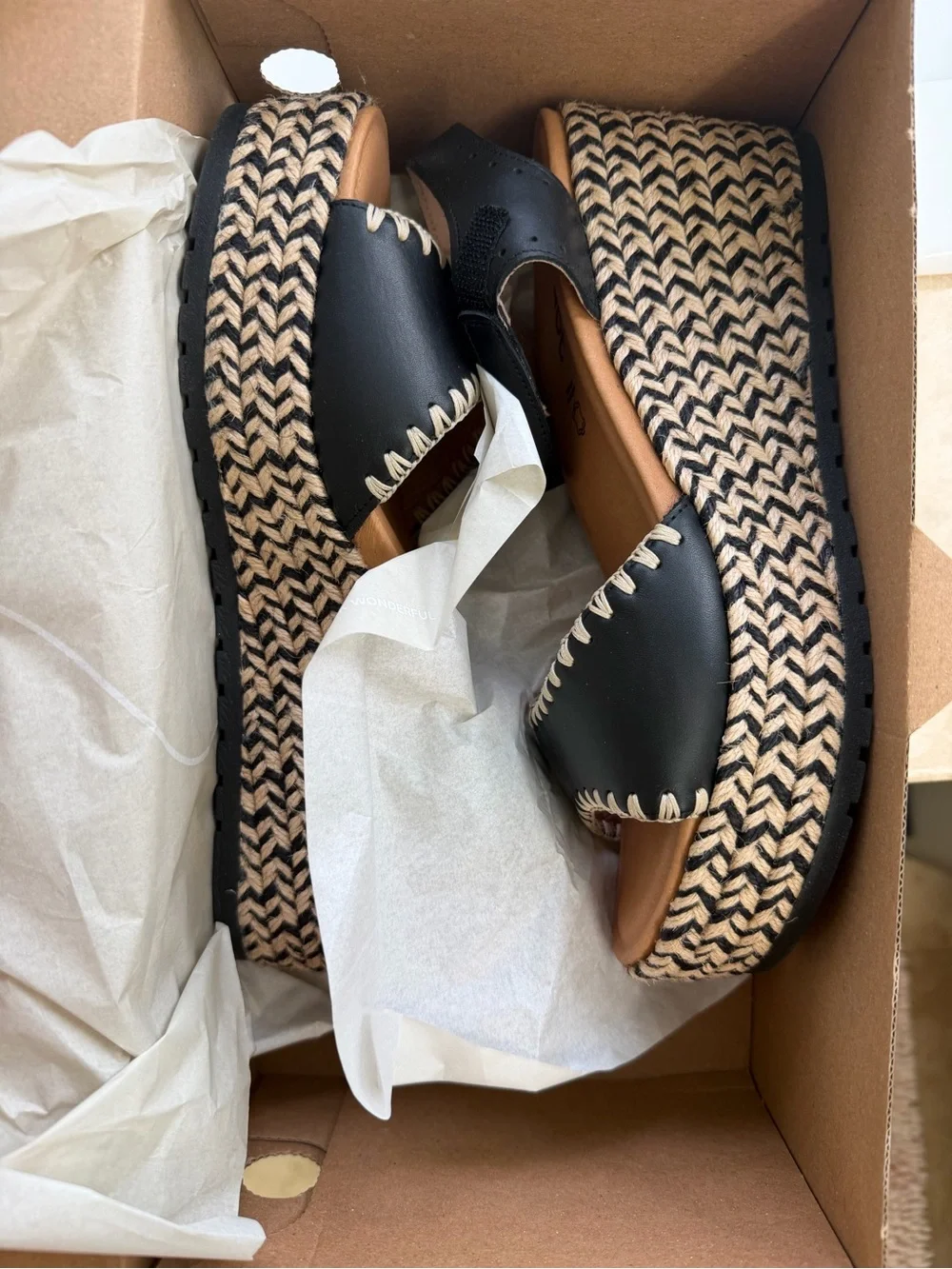 Naot Black Braided Espadrille Platform Sandals size 10